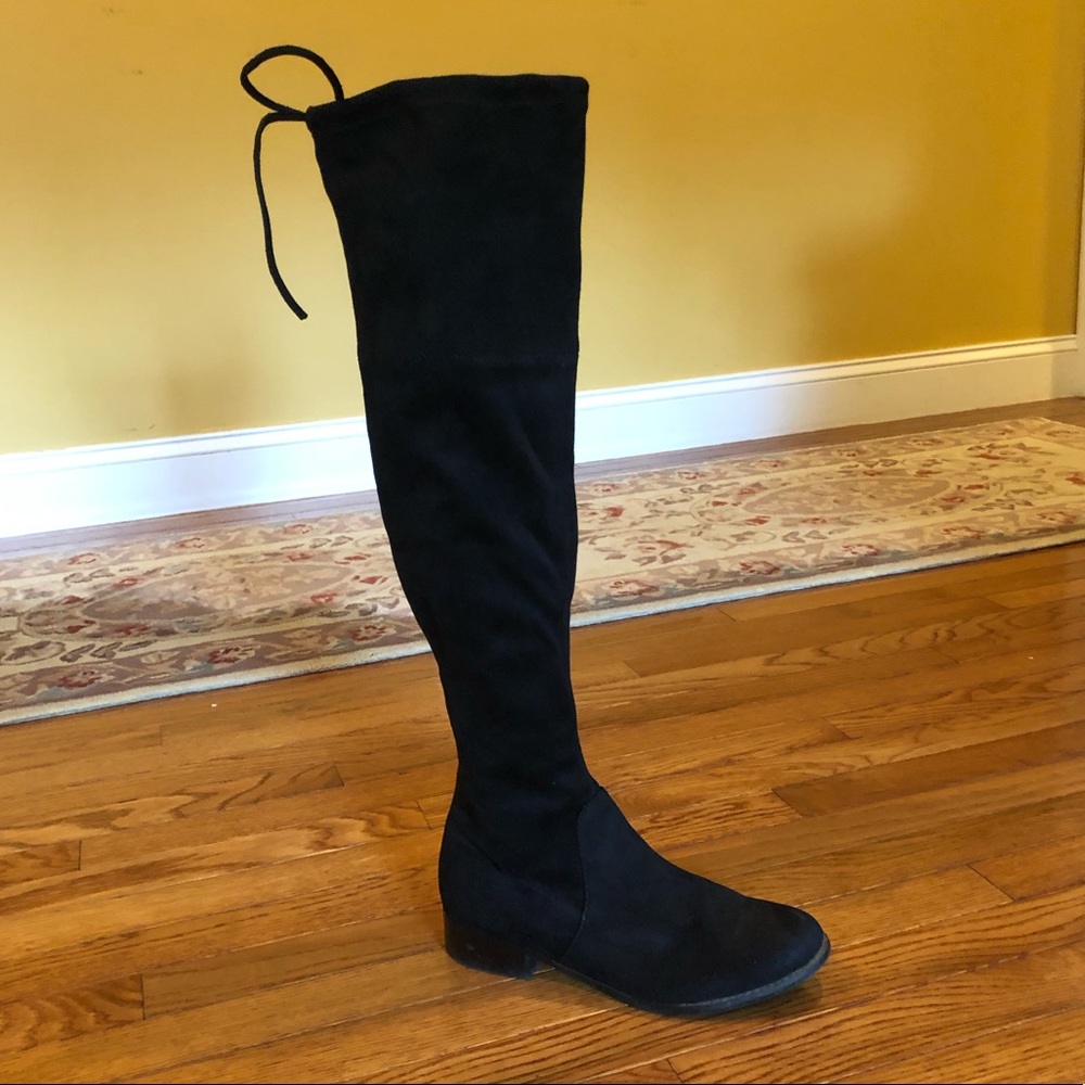 SALE Over-the-knee Black Tie Suede Boots Worn Once